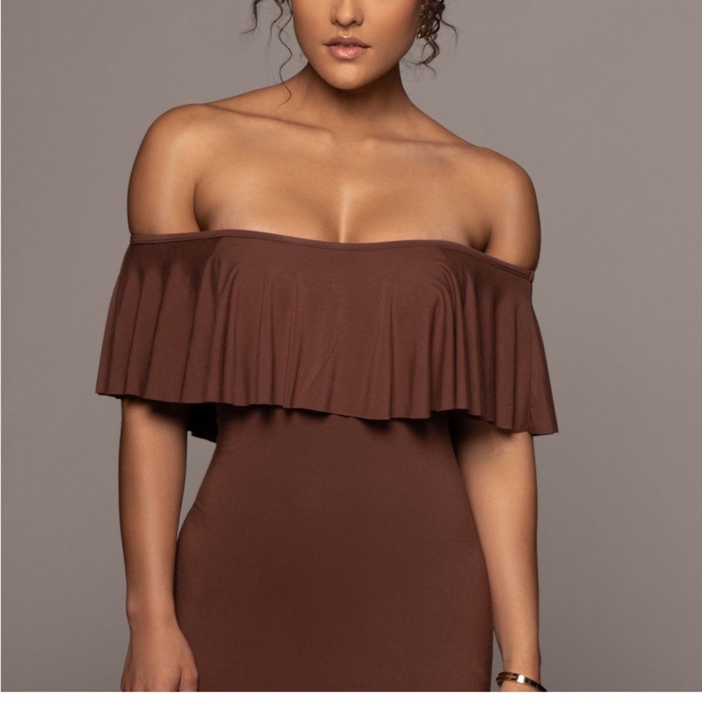 JLUXLABEL Chocolate Brown Ruffle Maxi Dress, - Picture 3 of 3